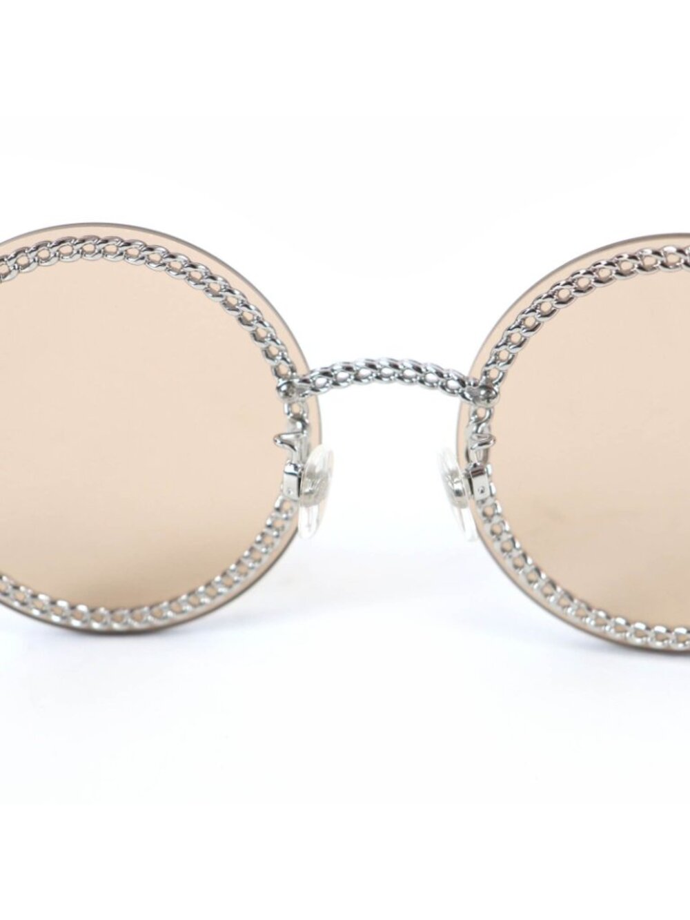 Chanel CC Logo Round Sunglasses with Chain Silver Clear Brown Case Necklace - Picture 8 of 13